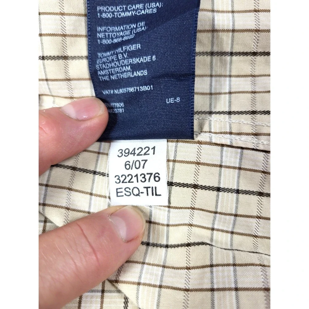 Tommy Hilfiger 80's 2 Ply Cotton Cream Plaid‎ Button Down Shirt Size XL Preppy